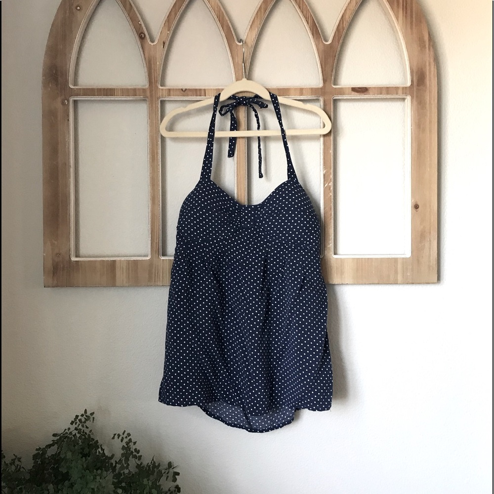 Navy Polka Dot Tie Neck Halter Top